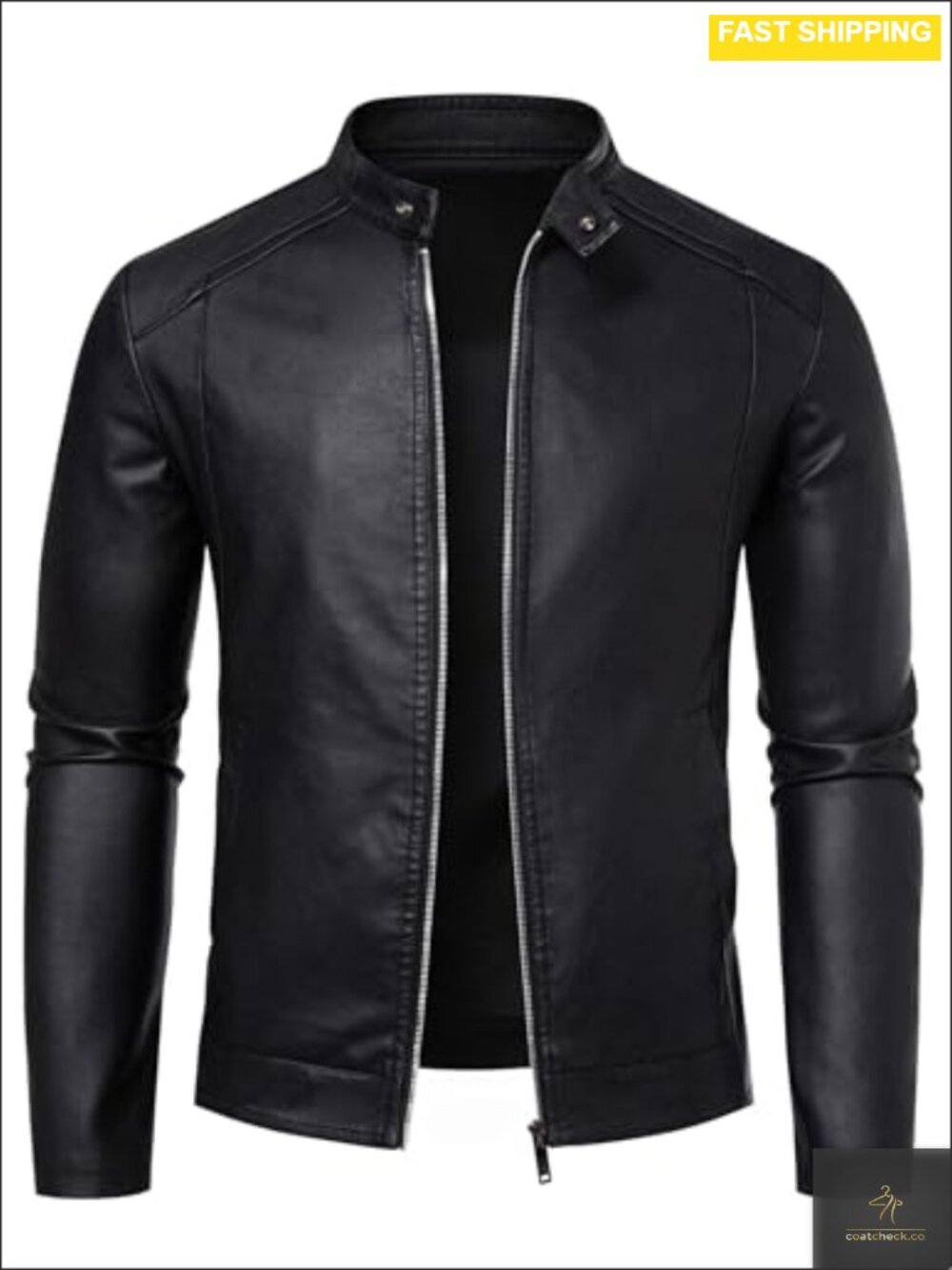 Men's Faux Leather Motorcycle Jacket Stand Collar Slim Fit Biker Coat